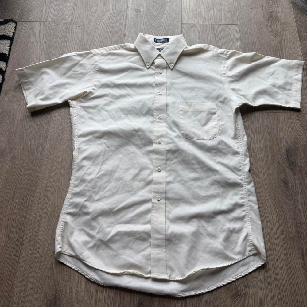Stafford Wrinkle Free Oxford Shirt Mens Button Down Short Sleeve Cream